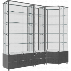 Усиленные витрины с подиумом с выдвижными ящиками. серия ПРИМАВЕРА
