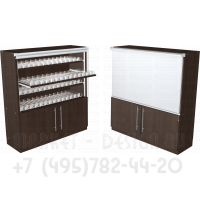 Сигаретная тумба с подтоварным накопителем с четырьмя пушерными полками с роллетной шторкой