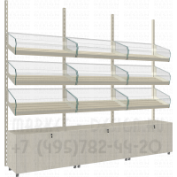 Сборка настенных торговых стеллажей для хлеба с тумбами