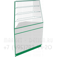 Угловой торговый прилавок с тремя стеклянными полками
