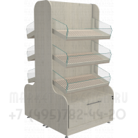 Островной хлебный стеллаж с разделенными полками