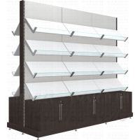 Стеллаж островной с наклонными полками для торговли конфетами вместе