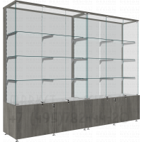 Торговая шкаф витрина с тумбой распашные ящики вместе