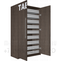 Торговый стенд для сигарет с распашными дверками с девятью уровнями полок в открытом состоянии