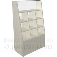 Высокий прилавок с девятью ячейками для продажи товаров на вес и демонстрационной полкой