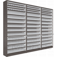Шкаф тандем тройной для продажи сигарет с двенадцатью синхронными шторками в открытом состоянии