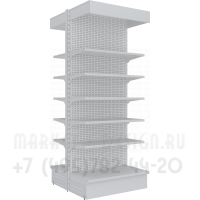 Островной металлический стеллаж с фризом и перфорацией