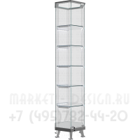Шестигранная малая витрина в магазин с регулировкой полок и LED подсветкой на каждой полке