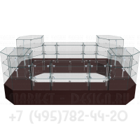 Варианты комплектации угловой витрины с клееным стеклом