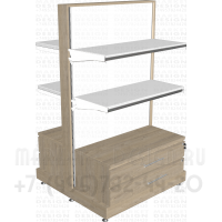 Торговый островной стеллаж с усиленными полками и тумбой