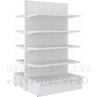Двусторонний металлический стеллаж с перфорацией в магазин