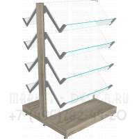 Двусторонний стеллаж с наклонными полками со стеклянными ограничителями