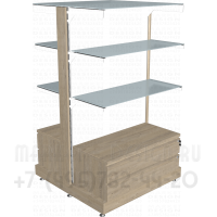 Стеллаж торговый с тумбой накопителем два выдвижных ящика