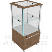 Стеклянный квадратный прилавок с тумбой под товар с выдвижным ящиком