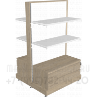 Торговый остров с полками лдсп с подтоварной тумбой с двумя выдвижными ящиками