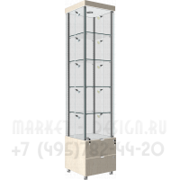 Квадратная стеклянная витрина с тумбой с выдвижными ящиками