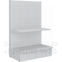 Металлический перфорированный пристенный стеллаж с полкой для торговли
