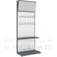 Металлический стеллаж с перфорацией с крючками и полкой