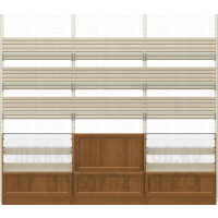 Оборудование с хлебными настенными стеллажами и прилавками для продажи выпечки вид спереди