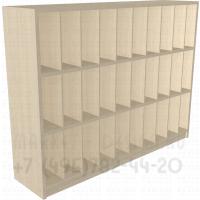 Односторонний горизонтальный стеллаж для демонстрации обойных каталогов с тремя уровнями полок с десятью ячейками в ряд