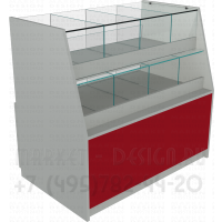 Остеклённый прилавок с двумя выдвижными полками разделёнными на ячейки