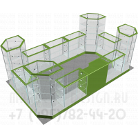 Островной стеклянный павильон для расположения в торговых помещениях