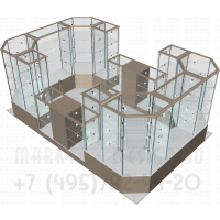 Островной стеклянный павильон с регулировкой полок в ТЦ