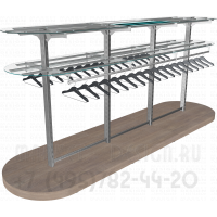 Островной стеллаж с стеклянными полками для одежды