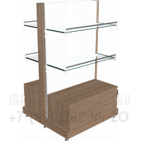 Островной стеллаж с тумбой и полками из стекла