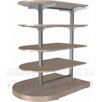 Островной торговый стеллаж с полукруглыми полками