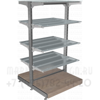 Островной торговый стеллаж с стеклянными  полками без задней стенки