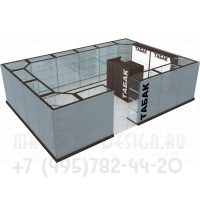 Павильон для торгового центра с входом в внутрь для табачных изделий и аксессуаров