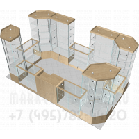 Павильон островной с подтоварной тумбой для торговых центров из стекла