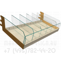Стеклянная полка с перегородками для стеллажа
