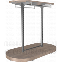 Полукруглая стойка с полкой сверху для торговли одеждой