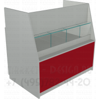 Прилавок с местом для кассового аппарата и весов с выдвижной полкой разделённой на ячейки