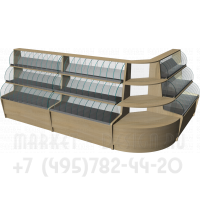 Примеры компоновки торговой мебели Фружале с угловым кондитерским прилавком