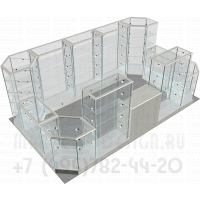 Пристенный стеклянный павильон для расположения в торговых помещениях