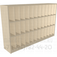 Односторонний трех уровневый стеллаж для обойных каталогов с двенадцатью ячейками на полке 