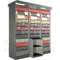 Сборка островных стеллажей для обоев с подсветкой серии Эконом с тумбами для каталогов
