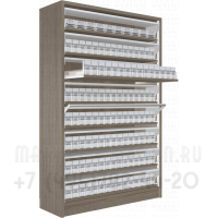 Шкаф для сигарет с восемью синхронными шторками в открытом состоянии