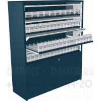 Сигаретный диспенсер с четырьмя синхронными шторками с накопительной тумбой в открытом виде