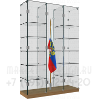 Стеклянная витрина прямоугольная для знамени и полками для кубков 