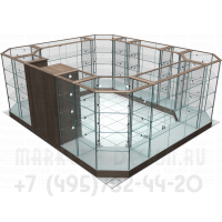 Стеклянный островок для торгового центра вид спереди