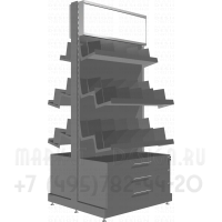 Стеллаж металлический островной с полками для товара и тумбой