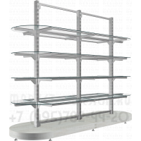 Стеллаж двусторонний без задней стенки для торговли с полукруглыми полками