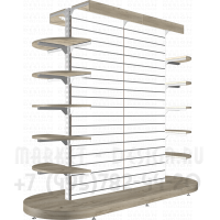 Стеллаж двусторонний с экономпанелью и полукруглыми полками лдсп