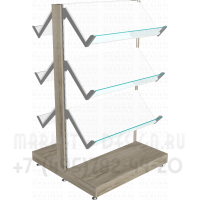 Стеллаж двусторонний с наклонными полками и стеклянными ограничителями