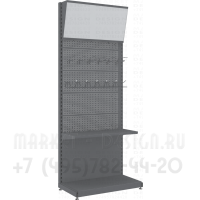 Стеллаж металлический с перфорацией с крючками и полкой