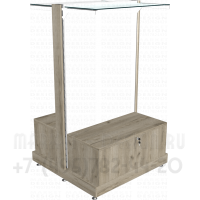 Стеллаж островной с верхней стеклянной полкой и тумбой с распашными дверками